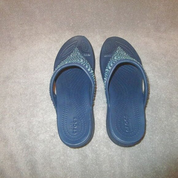 Crocs Monterey Diamante Sandals Size 10 Thong Platform Wedge Blue Flip Flops - Picture 5 of 11